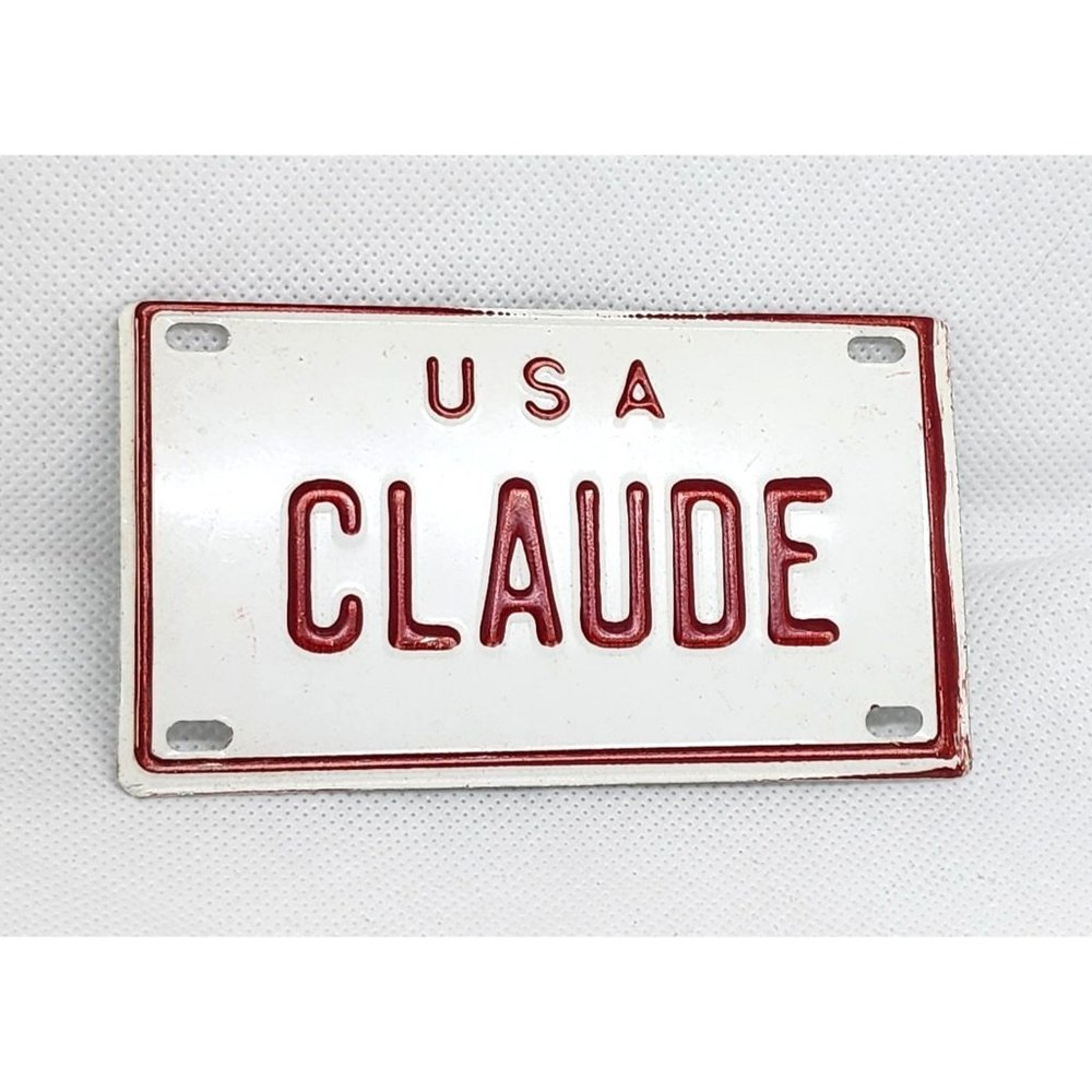 U.S.A Claude Personalized White Red Collectible Mini License Bicycle Bike Plate